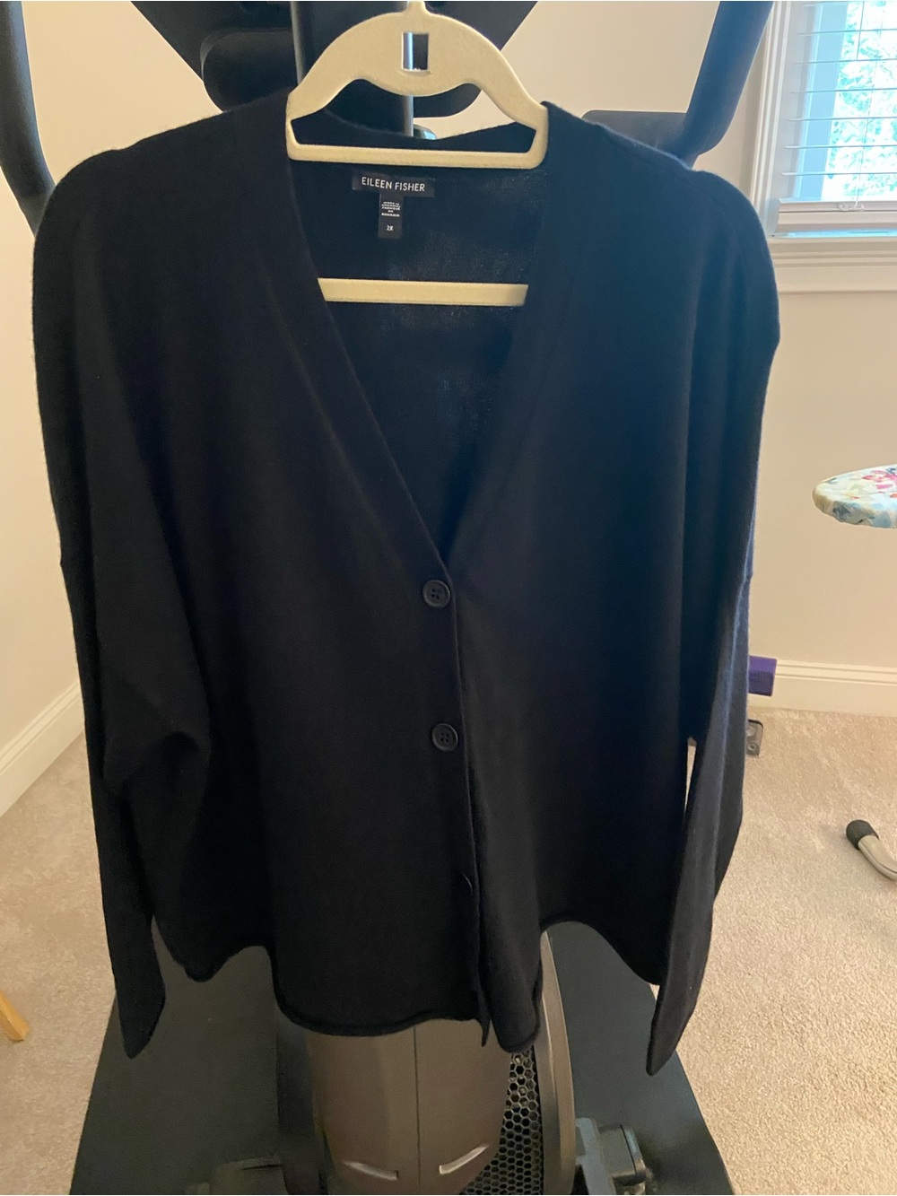 Eileen Fisher Black V-Neck Button-Front Cardigan